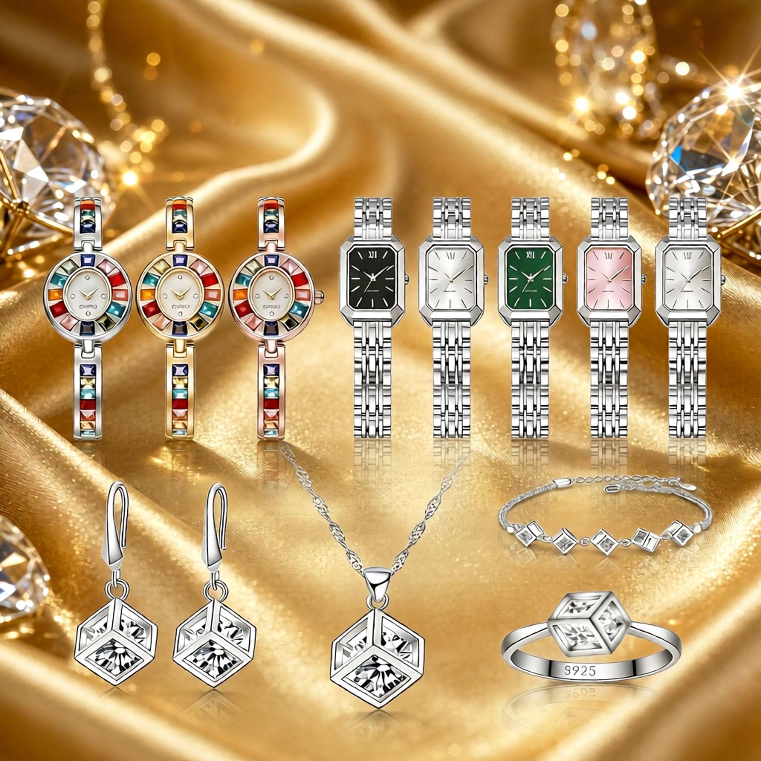 Best Jewelry Watches Women - Zarif 925 Ayar Gümüş Geometrik Kristal