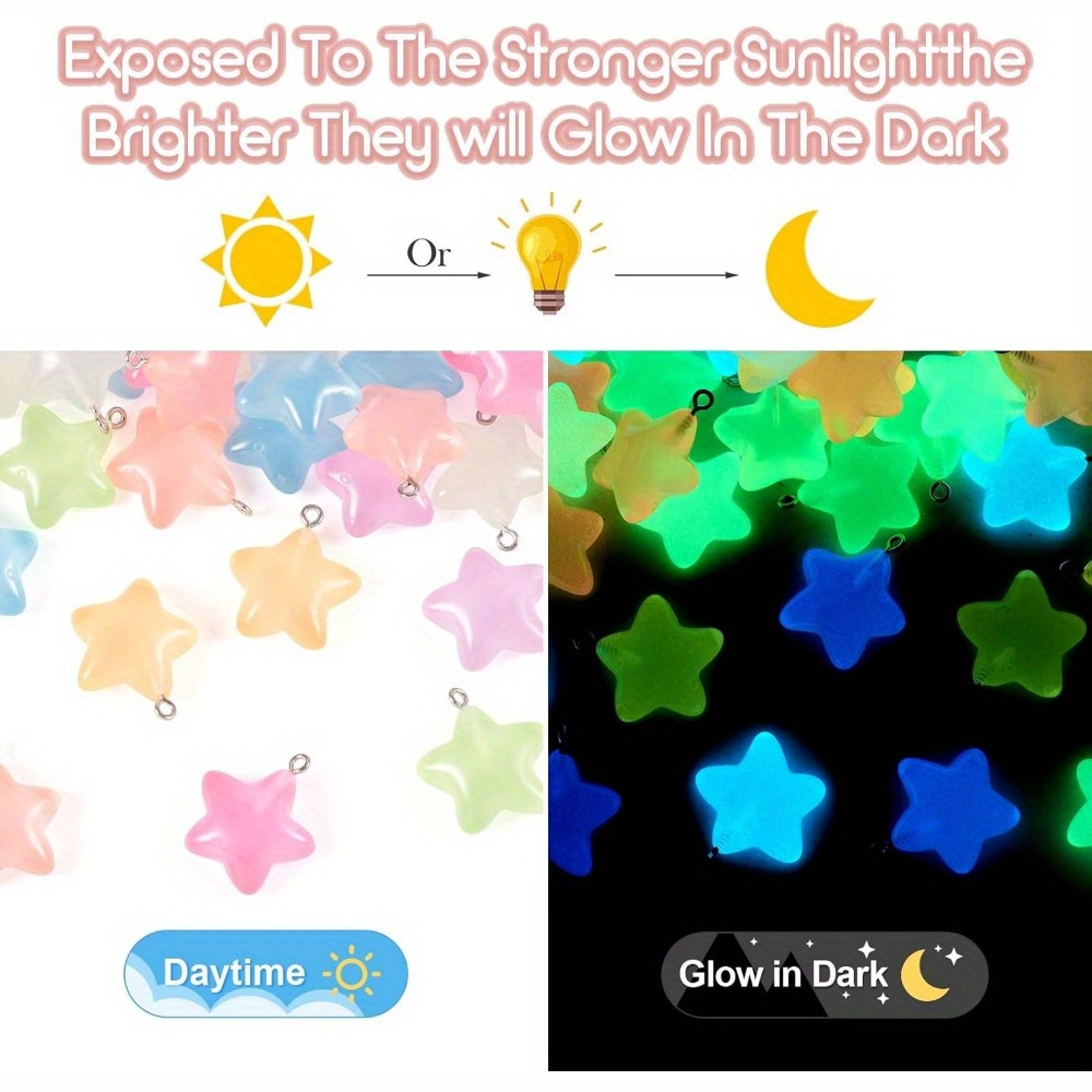 Moon Star Earrings - 6/24/40 adet Karışık Renkli Aydınlık Reçine