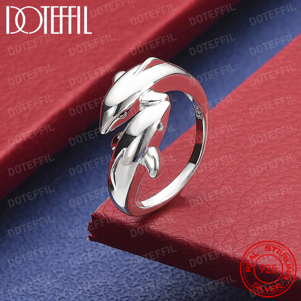 Statement Cocktail Ring - 925 Ayar Gümüş Çift Yunus Charm