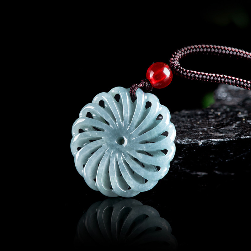 Necklace Pendant - Burma Yeşim Taşı Çiçek Kolye Ucu