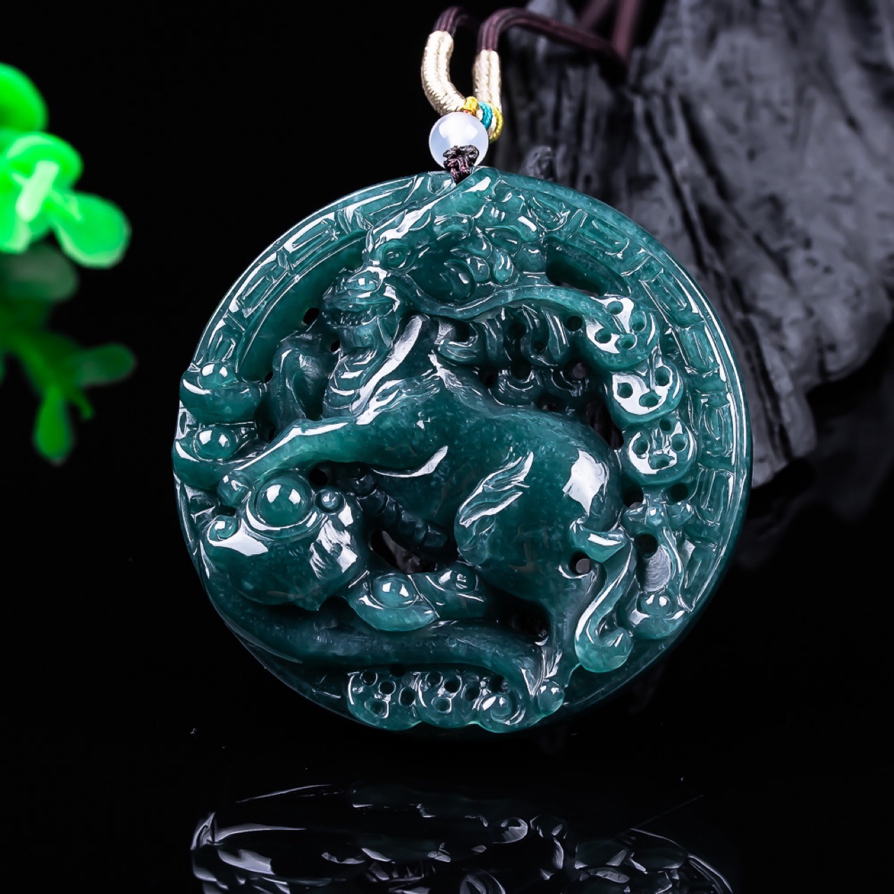 Necklace Pendant - Birmanya Jadeite Ejderha Kolye Taş Gerçek