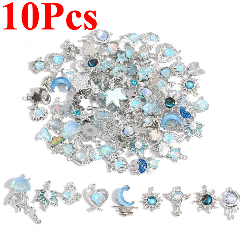 Moon Star Earrings - 10 adet gümüş kaplama alaşım kristal