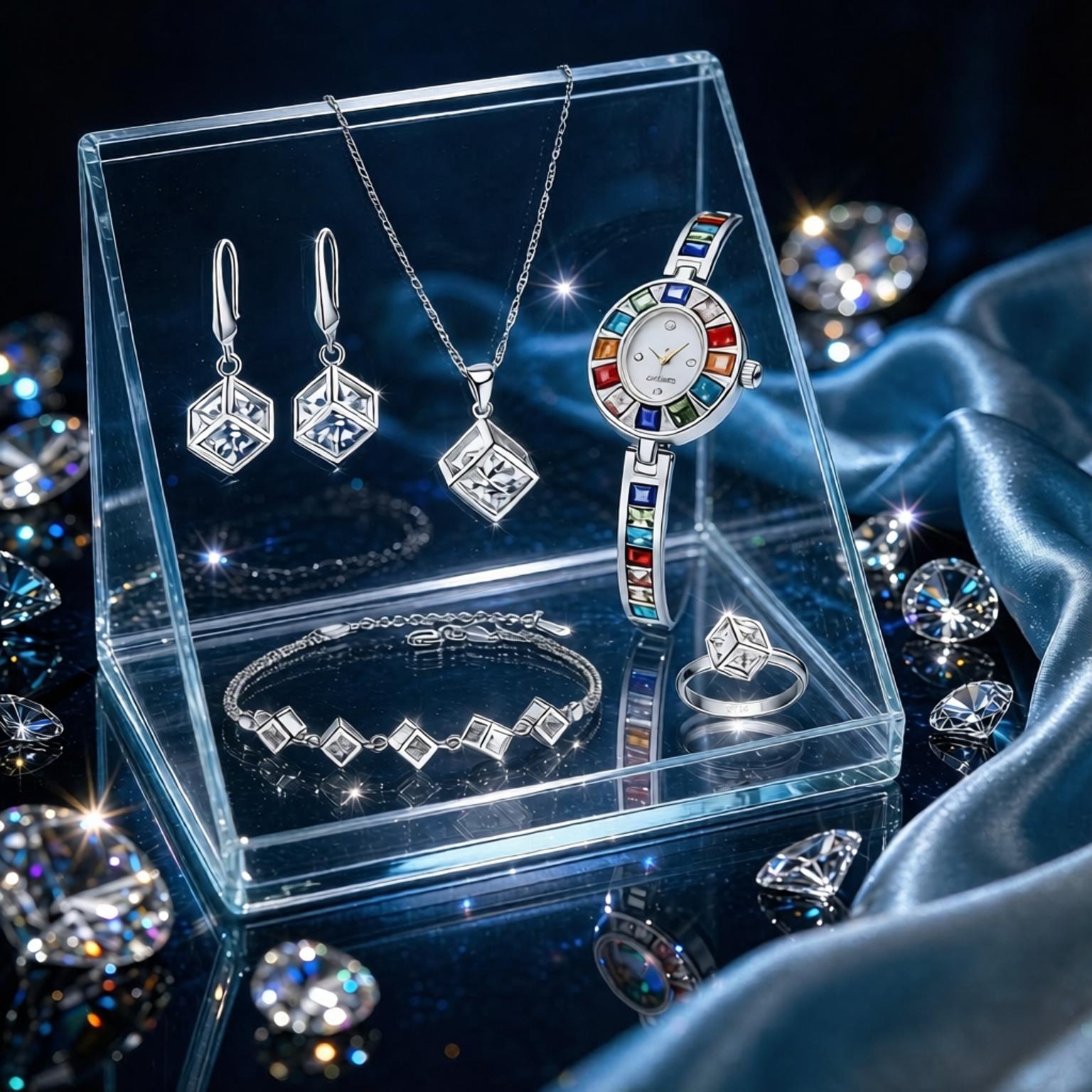 Best Jewelry Watches Women - Lüks 925 Ayar Gümüş Geometrik Kristal