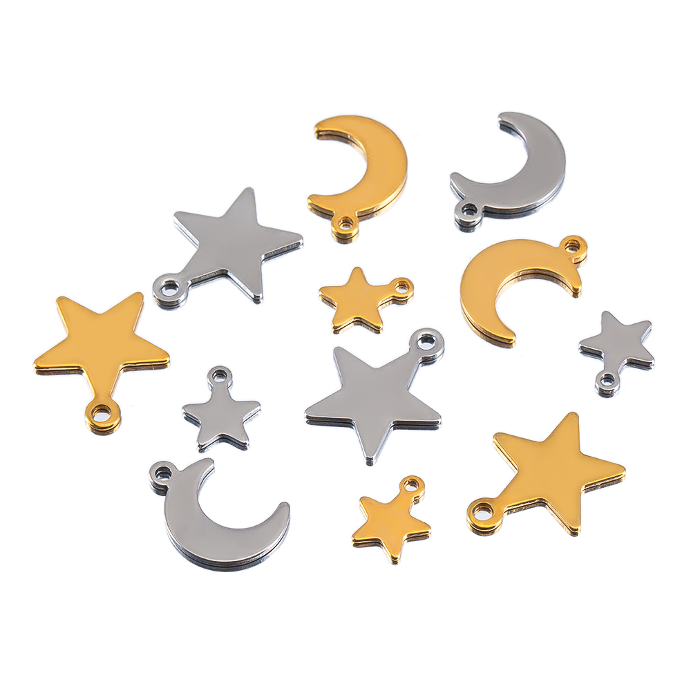 Moon Star Earrings - 20 adet Paslanmaz Çelik Düz Yıldız