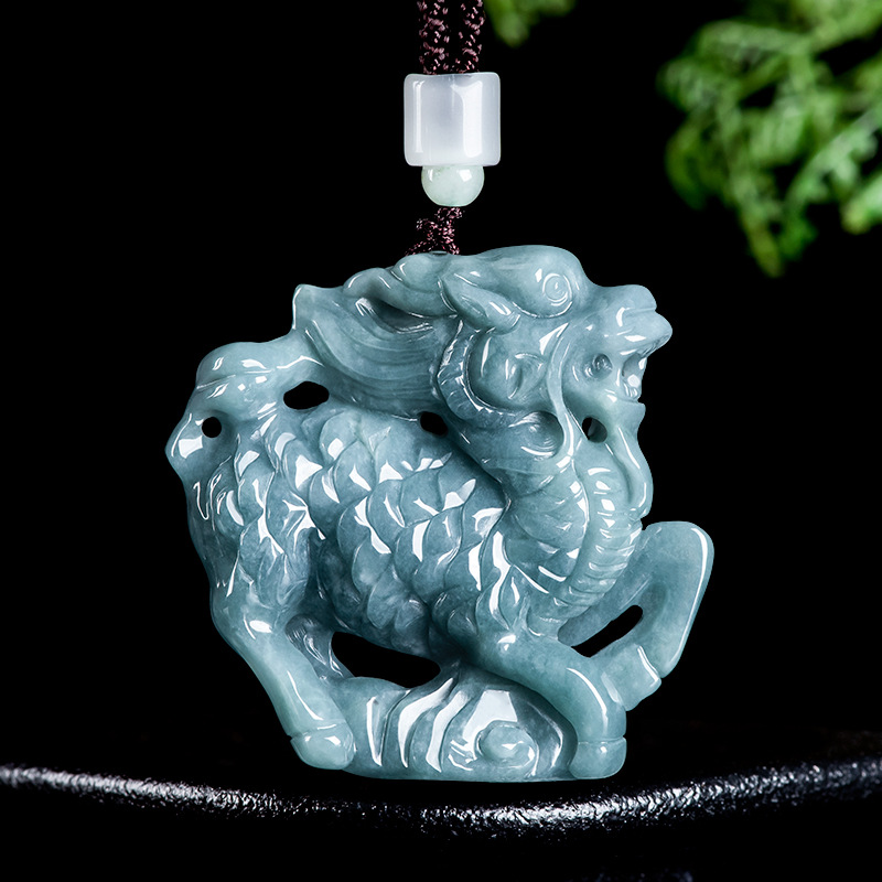 Necklace Pendant - Burma Yeşim Taşı Kylin Kolye Ucu