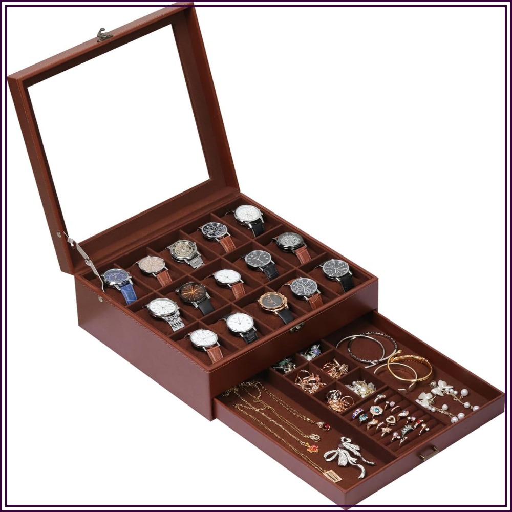 Jewelry Box That Holds Watches - Kilitli 2 Katlı Saat Kutusu, 15