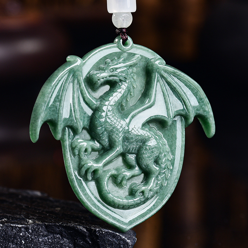 Necklace Pendant - Doğal Birmanya Jadeit Ejderha Kolye Kolye