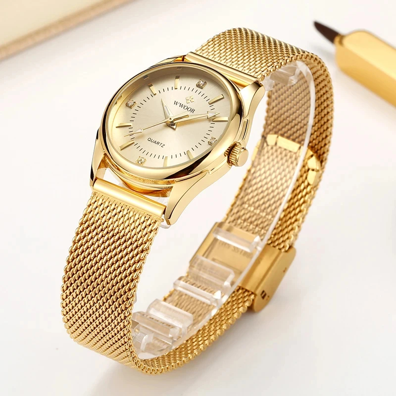 Jewelry Diamond Watches - WWOOR Lüks Marka Elbise Altın İzle