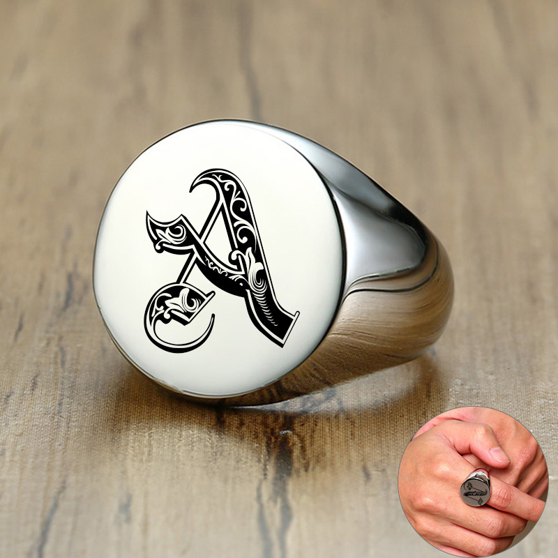 Statement Cocktail Ring - Vnox şık desen yazı ilk damga