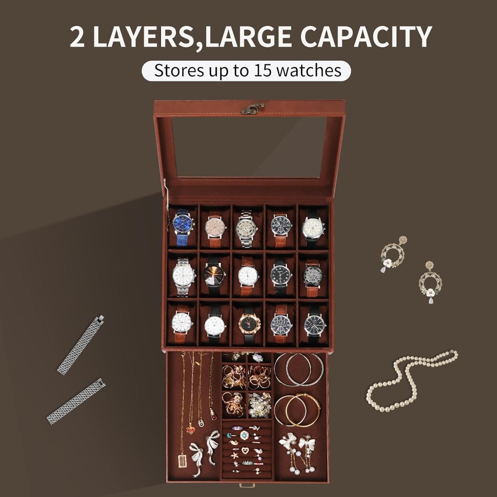Kilitli 2 Katlı Saat Kutusu, 1 - Jewelry Box That Holds Watches incelemesi ve fiyatı